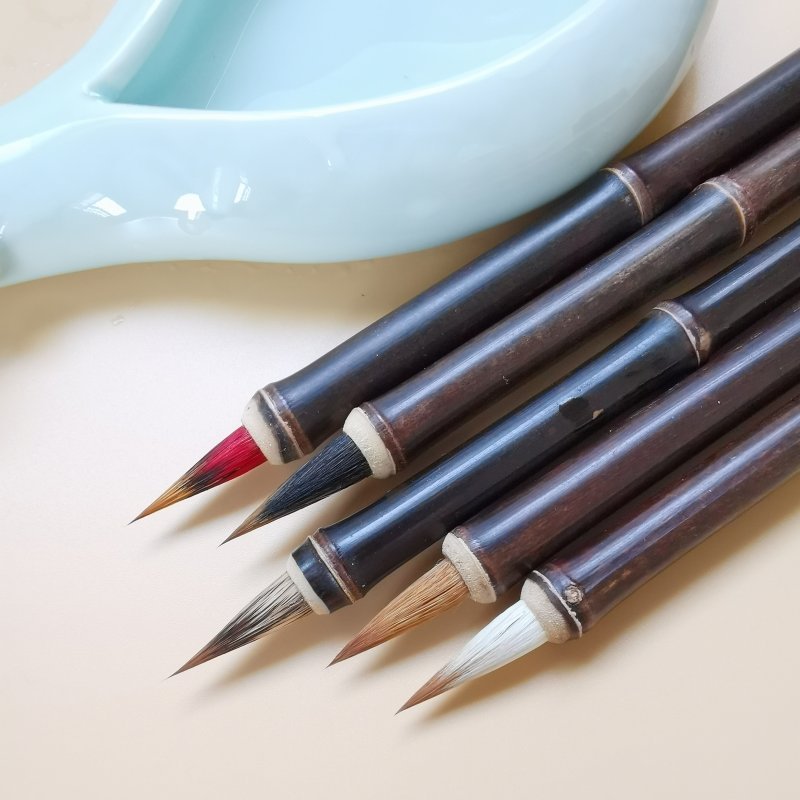 Purple Bamboo Rod Regular Script in Small Characters Writing Brush Weasel's Hair Rabbit's Hair Mixed Hair Writing Brush Little Red Hair Rabbit's Hair Non-Split Copy Scripture Writing Roll Pen