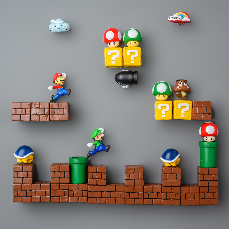 Super Mary Refrigerator Sticker and Magnet Sticker Korean 3D Three-Dimensional Set Mario Decoration Japanese Magnet Creative Cute