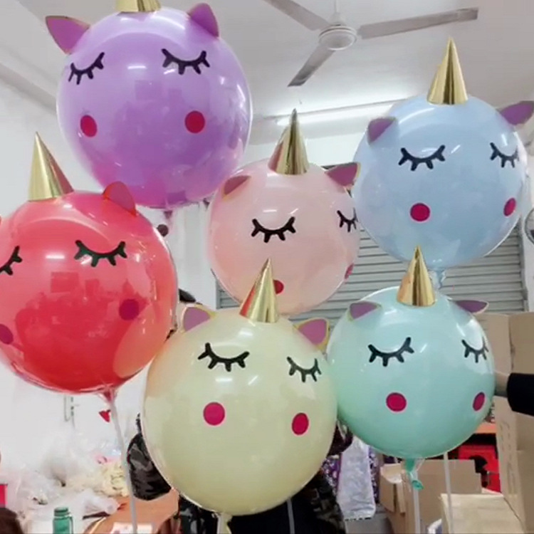 Internet Hot New 3D Unicorn Balloon Unicorn Eyelash Sticker Bounce Ball Birthday Wedding Party Decoration