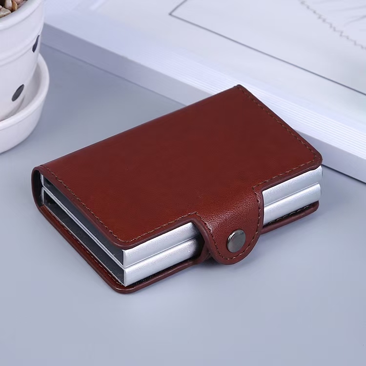 Two-in-One Double-Layer Pu Credit Card Box Set a Pair of Buckles Automatic Credit Card Box New Business Card Case