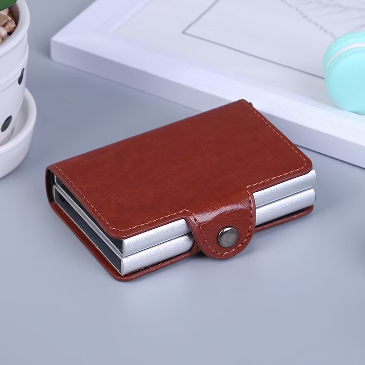 Two-in-One Double-Layer Pu Credit Card Box Set a Pair of Buckles Automatic Credit Card Box New Business Card Case