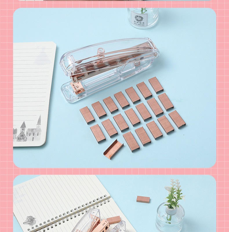 INS Nordic Rose Gold Stapler Student Fashion Transparent Stapler High-End Affordable Luxury Office Supplies Bookbinding Machine INS Nordic Rose Gold Stapler Student Fashion Transparent Stapler High-End Affordable Luxury Office Supplies Bookbinding Machine