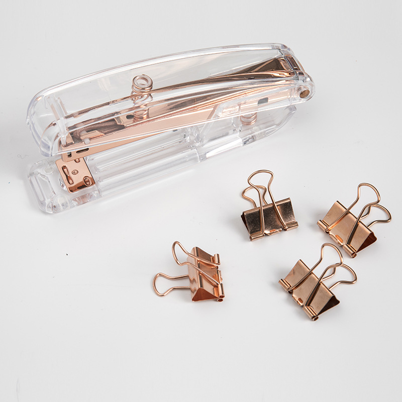 Cross-Border Amazon Factory Direct Supply Rose Gold Gift Stapler Office Transparent Plastic Stapler Binding Machine
