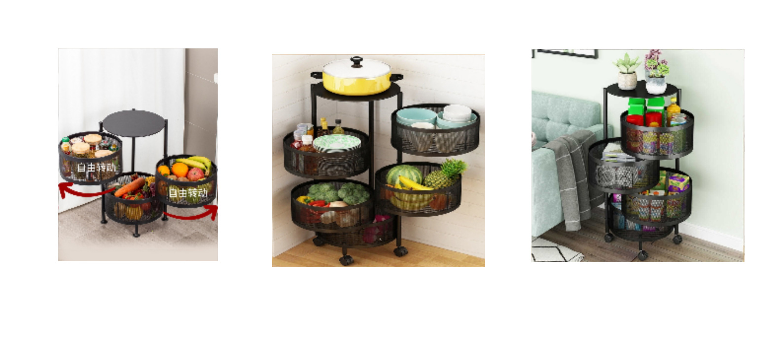 Multi-Layer Rotatable Kitchen Vegetable and Fruit Rack round Storage Basket Living Room and Bathroom Storage Basket Storage Rack