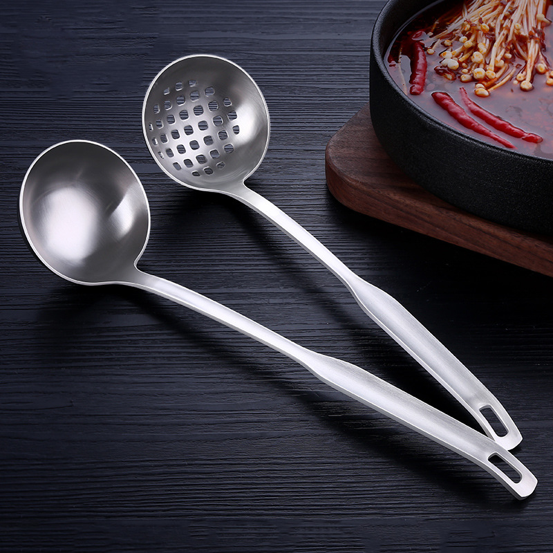 304 Stainless Steel Colander Suit Kitchen Thickened Hot Pot Spoon Long Handle Kitchenware Set Spoon Spoon
