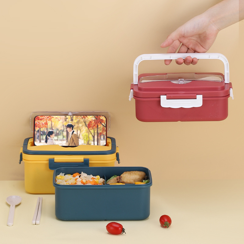 Bento Lunch Box Microwaveable Heating Fresh-Keeping Separated Bento Student with Cover Lunch Box with Stainless Steel Tableware