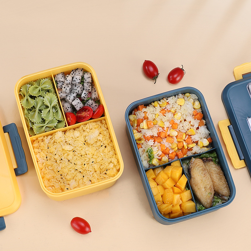 Bento Lunch Box Microwaveable Heating Fresh-Keeping Separated Bento Student with Cover Lunch Box with Stainless Steel Tableware