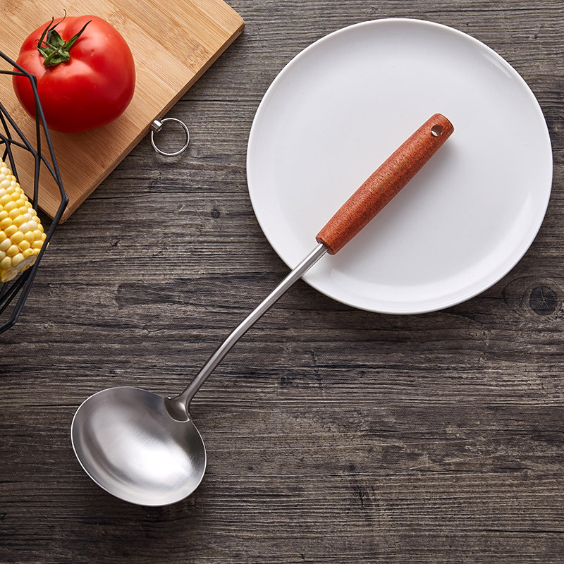 304 Stainless Steel Heat Resistant Red Wood Handle Spatula Slotted Turner Colander Soup Spoon Household Kitchenware 