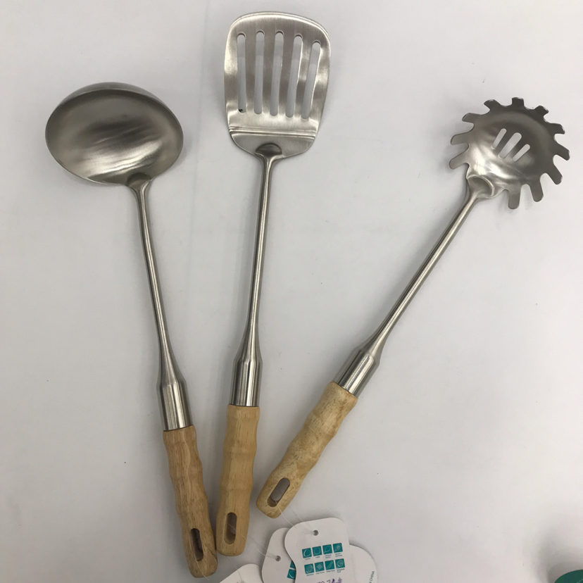 201 Stainless Steel Kitchenware Bamboo Wooden Handle Double Stand Porridge Colander Spatula Long Tongue Drain Short Rice Spoon Can Be Customized 201 Stainless Steel Kitchenware Bamboo Wooden Handle Double Stand Porridge Colander Spatula Long Tongue Drain Short Rice Spoon Can Be Customized