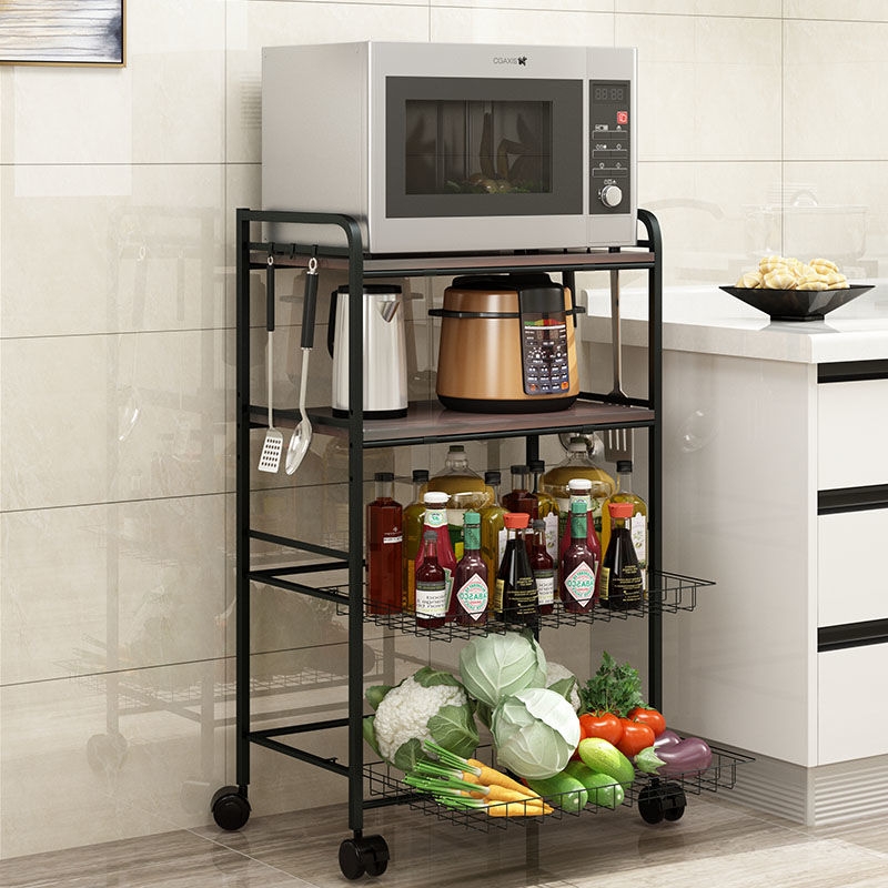 Kitchen shelf fruit and vegetable floor-to-floor multi-layer microwave oven storage rack storage pot oven basket