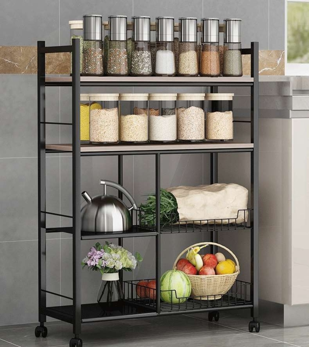 Kitchen shelf fruit and vegetable floor-to-floor multi-layer microwave oven storage rack storage pot oven basket Kitchen shelf fruit and vegetable floor-to-floor multi-layer microwave oven storage rack storage pot oven basket