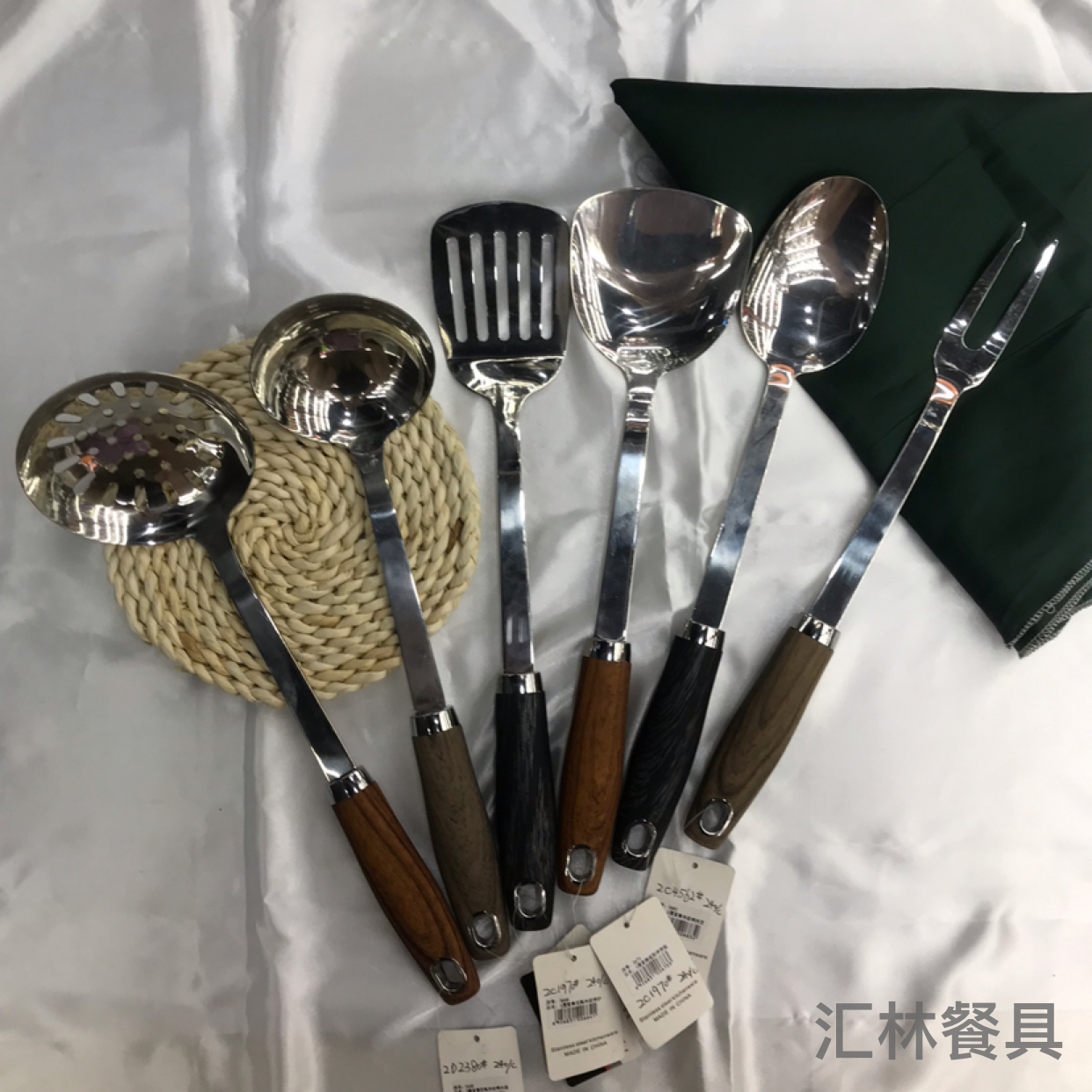 Stainless Steel Kitchenware 3cm Supreme Rosewood Grain Handle Porridge Colander Spatula Flat Shovel Leaking Long Tongue Spoon Hotel Exclusive