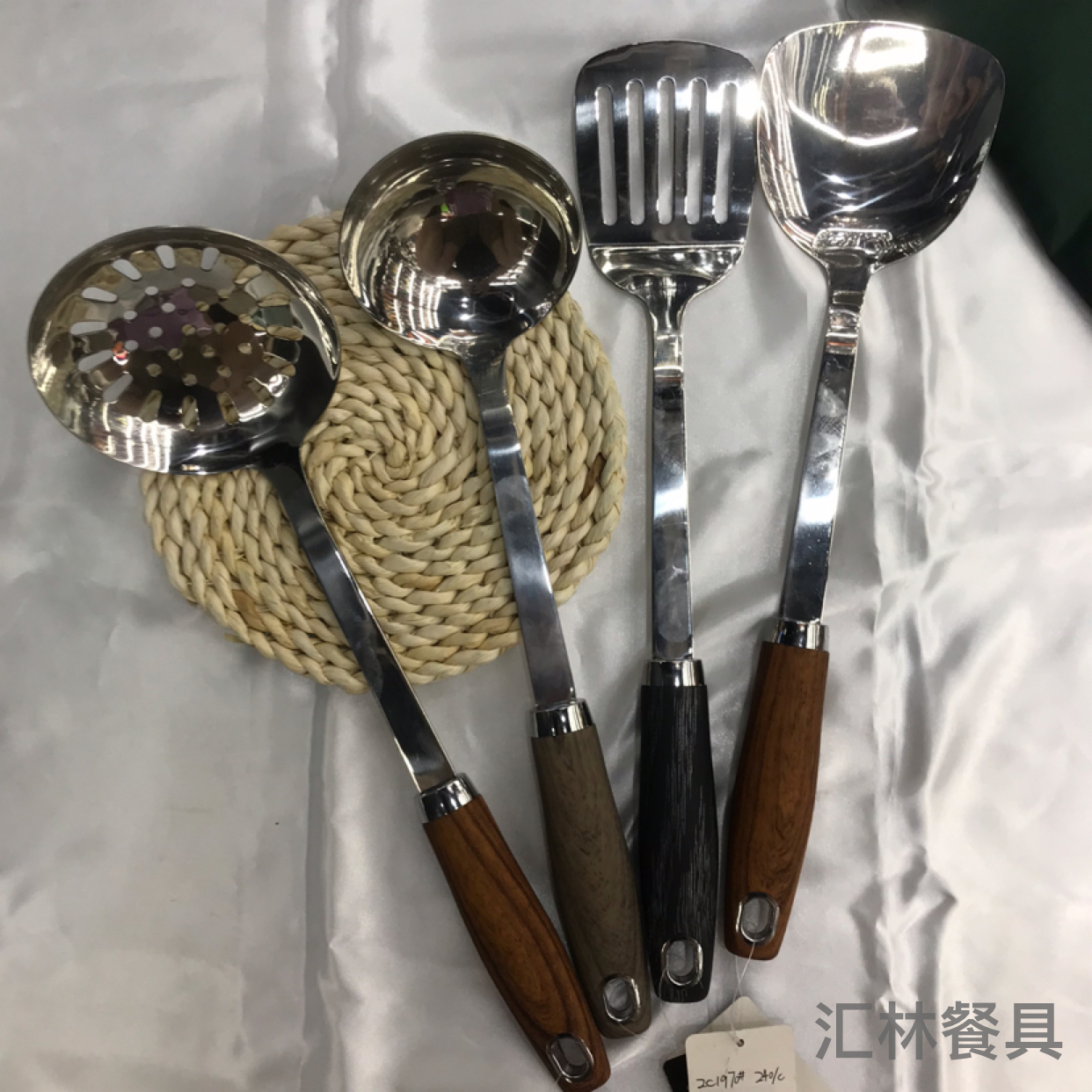 Stainless Steel Kitchenware 3cm Supreme Rosewood Grain Handle Porridge Colander Spatula Flat Shovel Leaking Long Tongue Spoon Hotel Exclusive