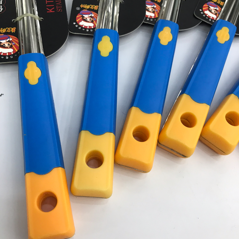 Stainless Steel Kitchenware Small Yellow Anti-Scald Handle Porridge Colander Spatula Flat Shovel Long Tongue Spoon Customizable Logo Stainless Steel Kitchenware Small Yellow Anti-Scald Handle Porridge Colander Spatula Flat Shovel Long Tongue Spoon Customizable Logo