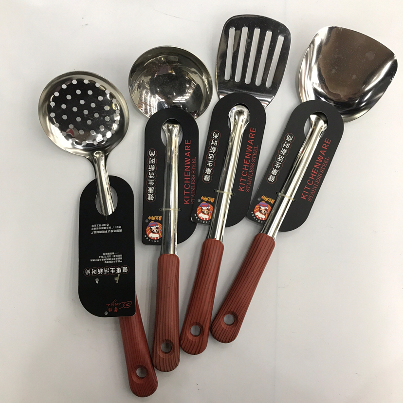 Stainless Steel Kitchenware 1.5cm Non-Magnetic Wood Grain round Head Handle Anti-Scald Porridge Colander Spatula Flat Shovel Long Tongue Spoon Stainless Steel Kitchenware 1.5cm Non-Magnetic Wood Grain round Head Handle Anti-Scald Porridge Colander Spatula Flat Shovel Long Tongue Spoon