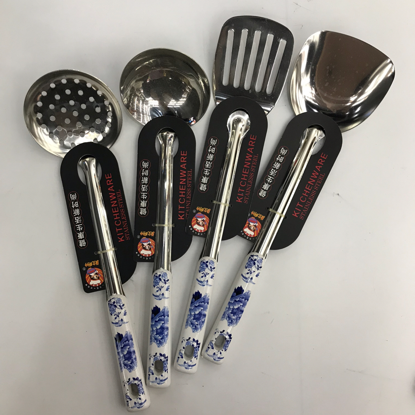 Stainless Steel Kitchenware 1.5cm Non-Magnetic Blue and White Porcelain Handle Anti-Scald Porridge Colander Spatula Flat Shovel Long Tongue Spoon Can Be Customized Stainless Steel Kitchenware 1.5cm Non-Magnetic Blue and White Porcelain Handle Anti-Scald Porridge Colander Spatula Flat Shovel Long Tongue Spoon Can Be Customized