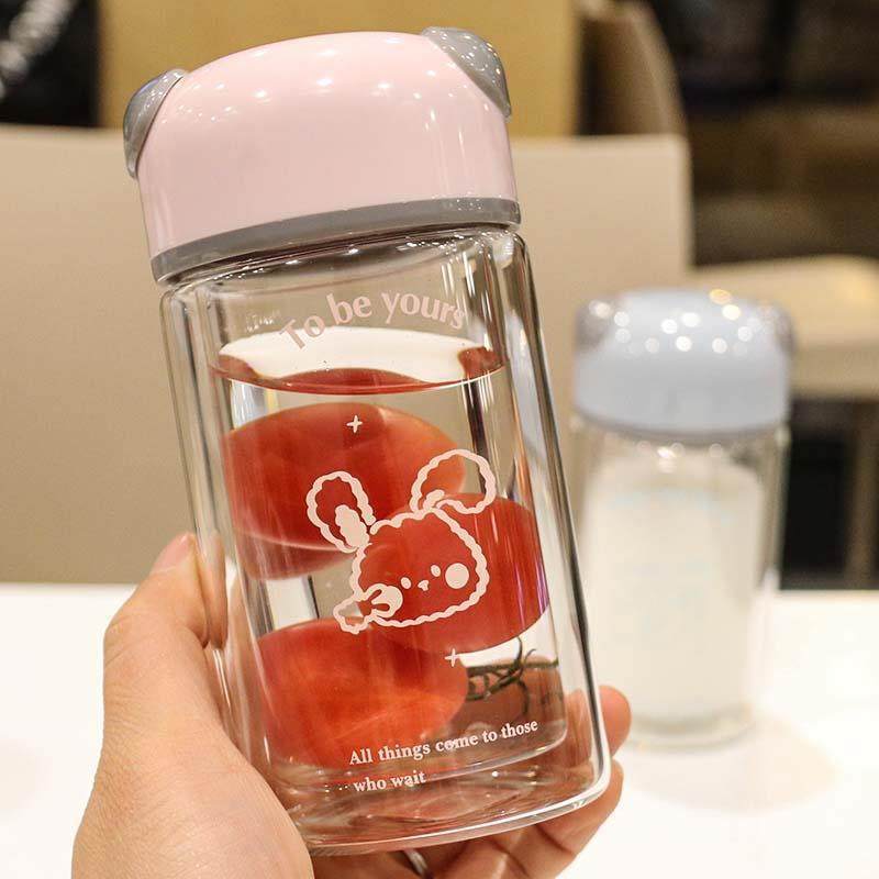 Water Cup Cute Student Double-Layer Glass Cup Household Tea Cup Creative Portable Outdoor Tumbler