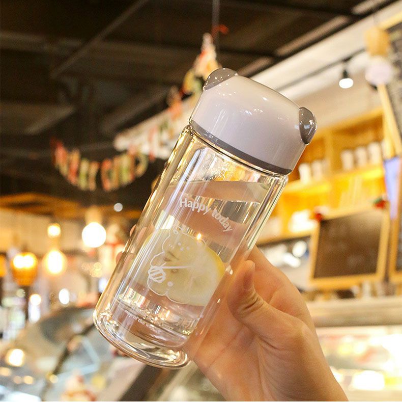 Water Cup Cute Student Double-Layer Glass Cup Household Tea Cup Creative Portable Outdoor Tumbler