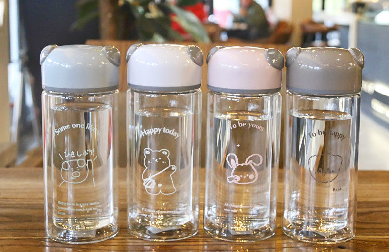 Water Cup Cute Student Double-Layer Glass Cup Household Tea Cup Creative Portable Outdoor Tumbler