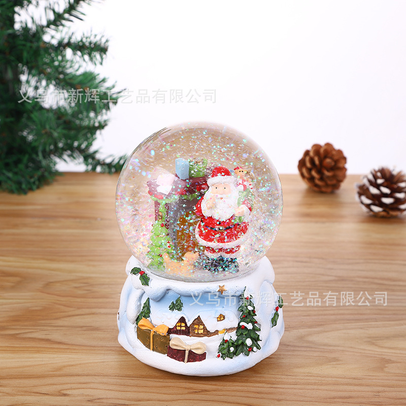 Resin Crafts 100mm Santa Claus Glass Crystal Ball with Rotating Snowflake with Light Music