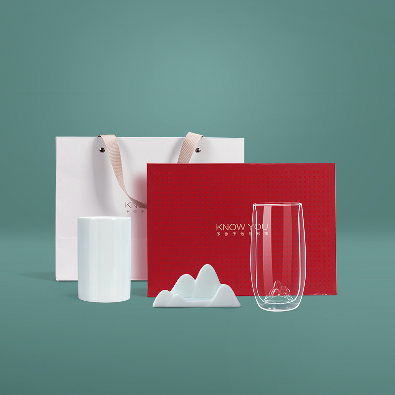 Business Gifts JS Glass Cup Set Company Opening Activities Enterprise Annual Meeting High-End Gift Tea Set Logo