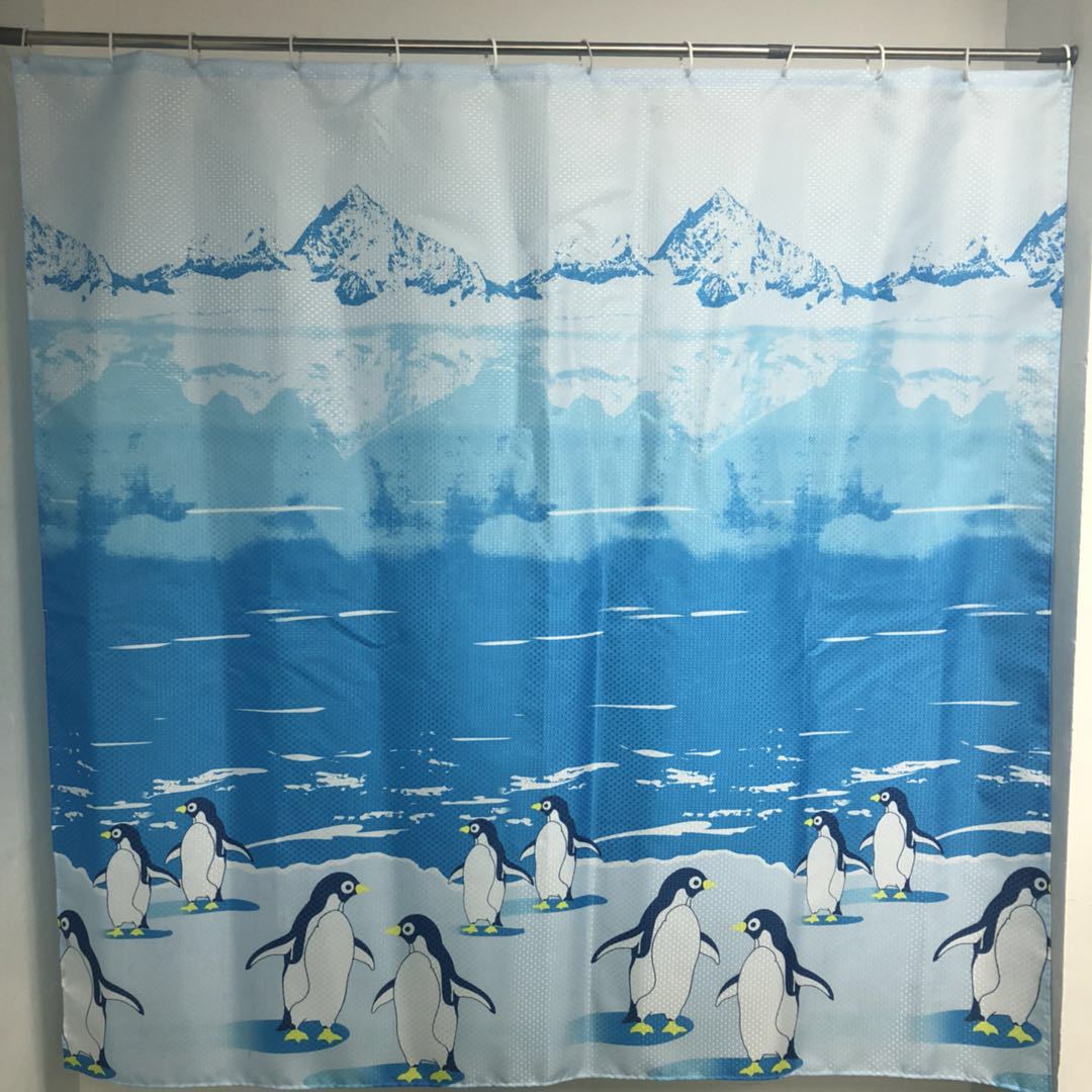 All polyester small curtain, diamond dot fabric, printed small curtain, penguin pattern, waterproof and mildew proof All polyester small curtain, diamond dot fabric, printed small curtain, penguin pattern, waterproof and mildew proof