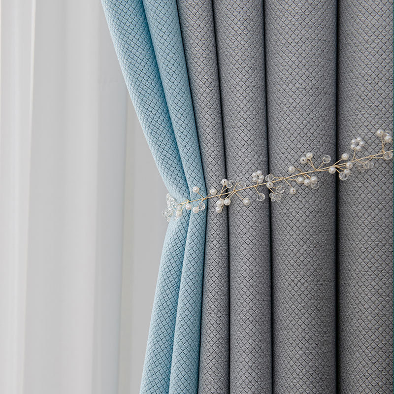 Ribeni Simple Diamond Plaid Shading Curtain Finished Fishnet Grain Home Fabric Customized Curtain