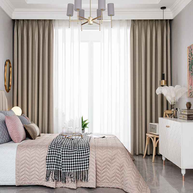 Ribeni Simple Diamond Plaid Shading Curtain Finished Fishnet Grain Home Fabric Customized Curtain