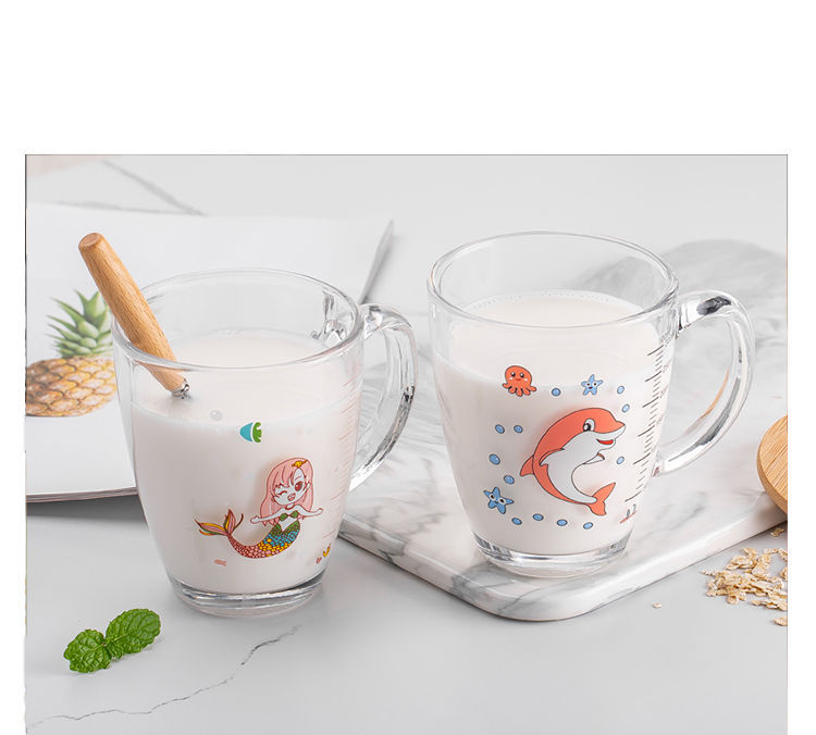 Household Children's Milk Cup Milk Powder Covered Handle Breakfast Transparent Straw Glass Cup Microwaveable Heating Household Children's Milk Cup Milk Powder Covered Handle Breakfast Transparent Straw Glass Cup Microwaveable Heating