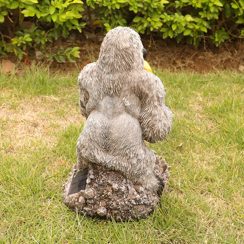 Cross-Border New Garden Decoration Solar Light-Emitting Resin Crafts Orangutan Eating Genie Crystal Ball Decoration Wholesale