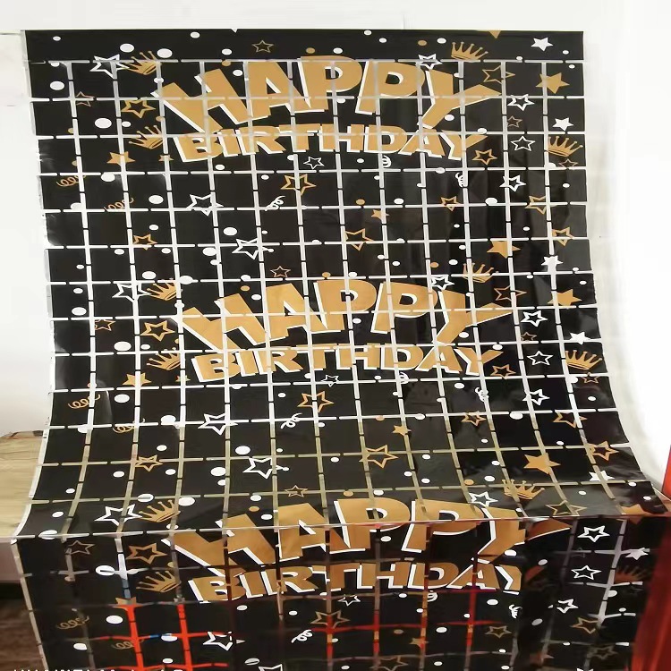 Pet English Birthday Cube Tinsel Curtain Background Fabric Birthday Party Bar Party Atmosphere Layout Background