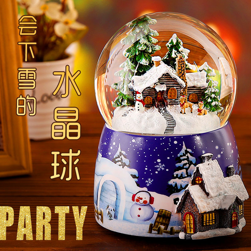Crystal Ball Music Box Glowing Snow Christmas Gift Music Box Bluetooth Speaker Gift Resin Crafts
