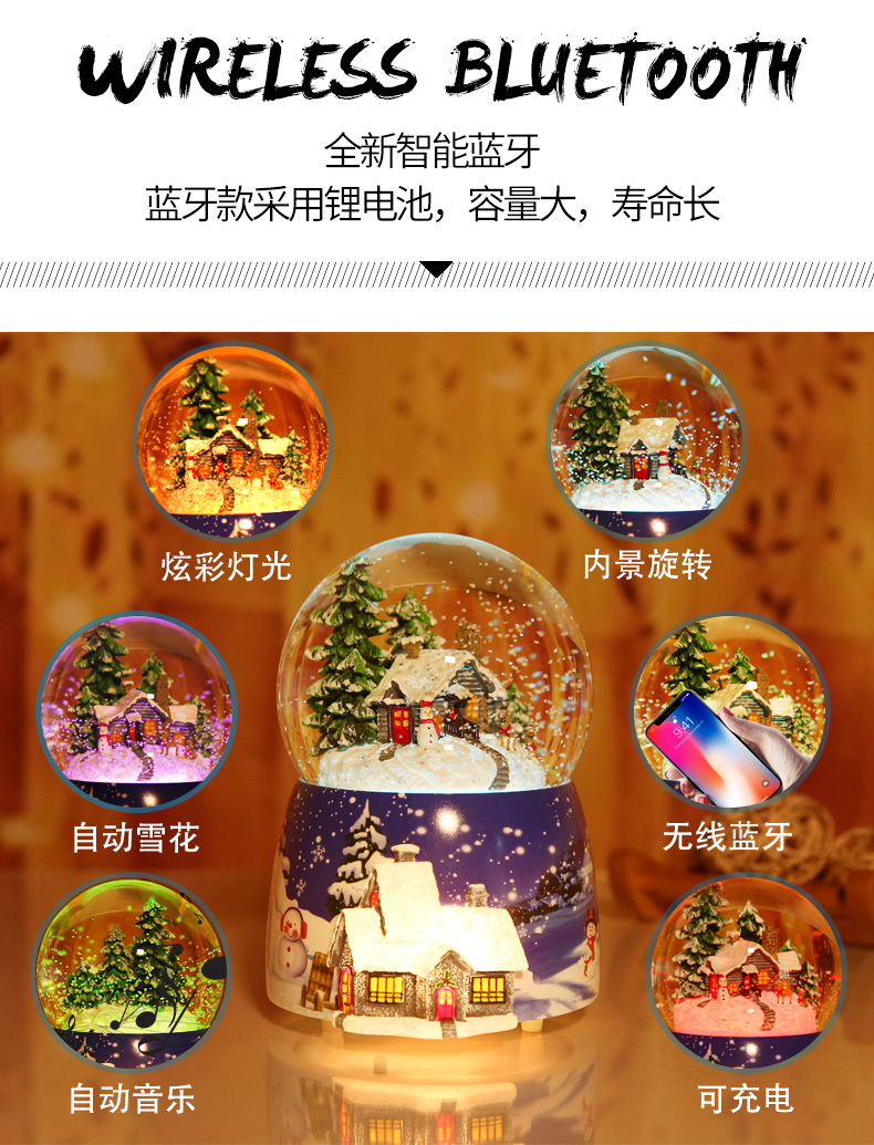 Crystal Ball Music Box Glowing Snow Christmas Gift Music Box Bluetooth Speaker Gift Resin Crafts Crystal Ball Music Box Glowing Snow Christmas Gift Music Box Bluetooth Speaker Gift Resin Crafts
