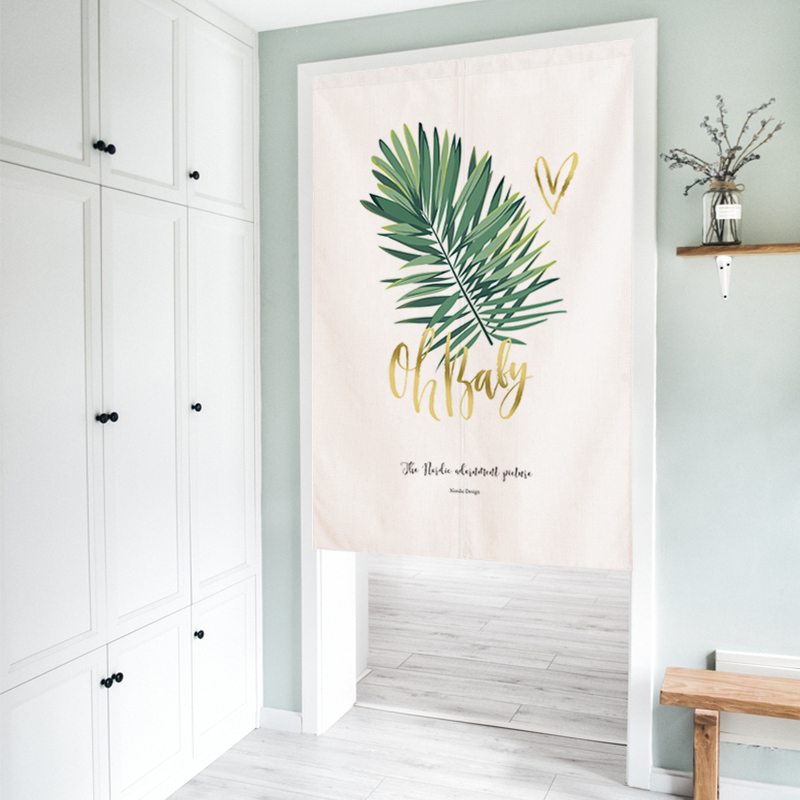 Door the Cord Fabric Art Punch-Free Bedroom Partition Curtain Household Kitchen the Cord Fabric Half Curtain Ins Wind Blocking Curtain