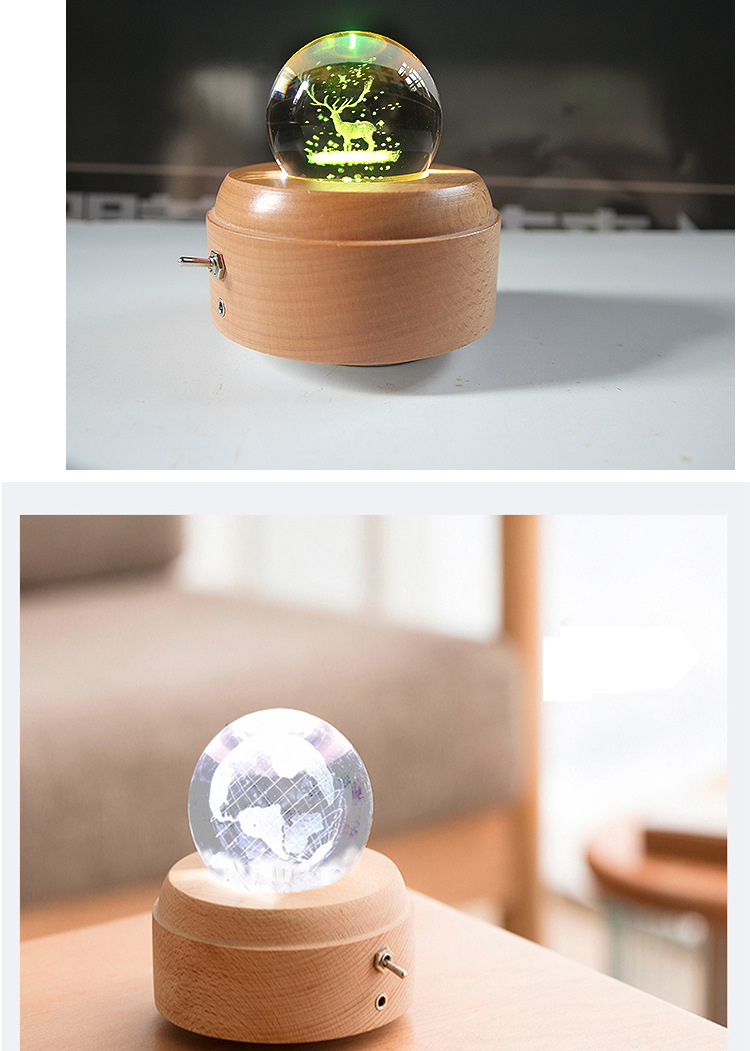 Creative Music Box Luminous Crystal Ball Music Box Rotating Wooden Base Wooden Crafts Gift Decoration Customization Creative Music Box Luminous Crystal Ball Music Box Rotating Wooden Base Wooden Crafts Gift Decoration Customization