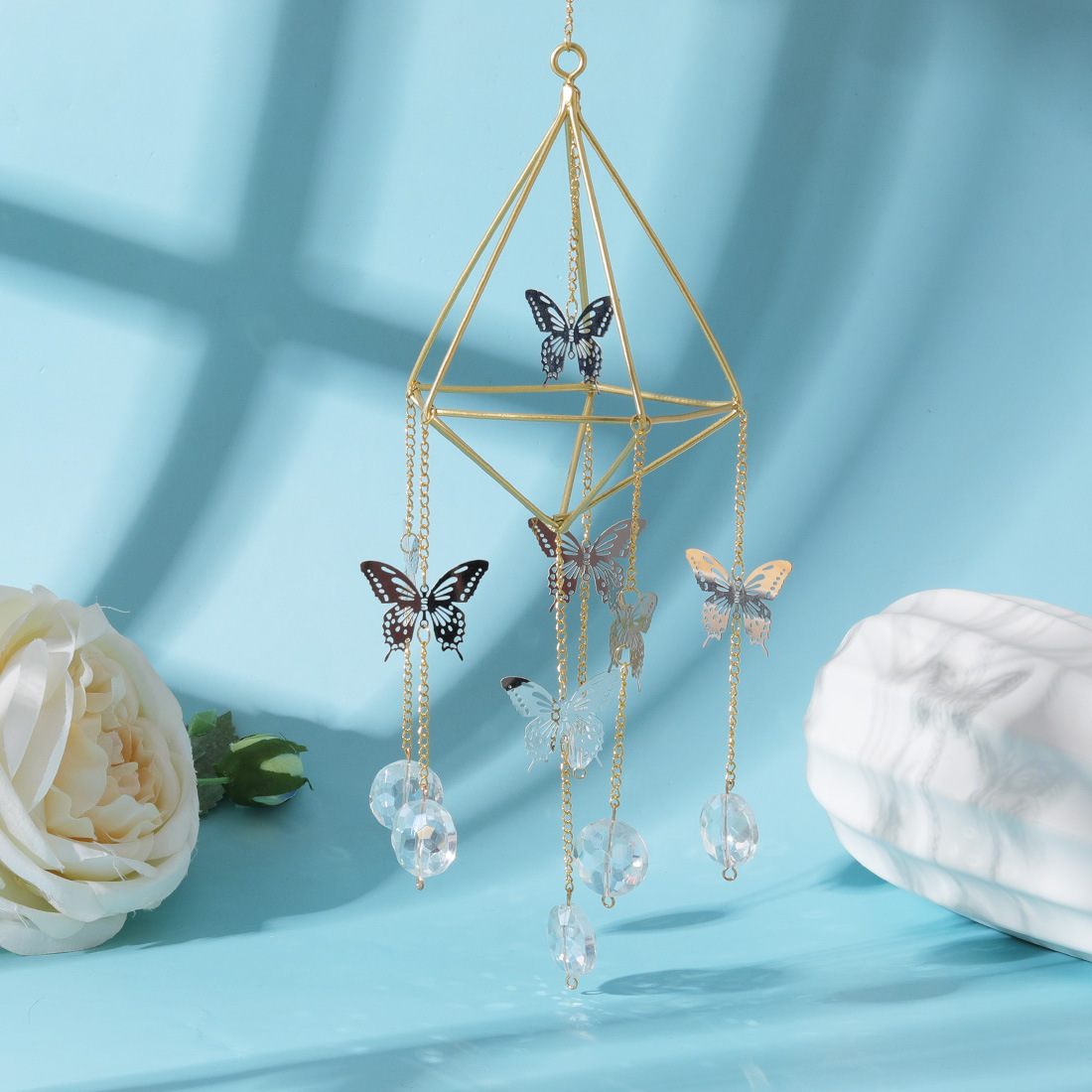 Golden Air Frame SUNFLOWER Butterfly Lighting Pendant Crystal Pendant Gardening AB Color DIYCrystal Crafts