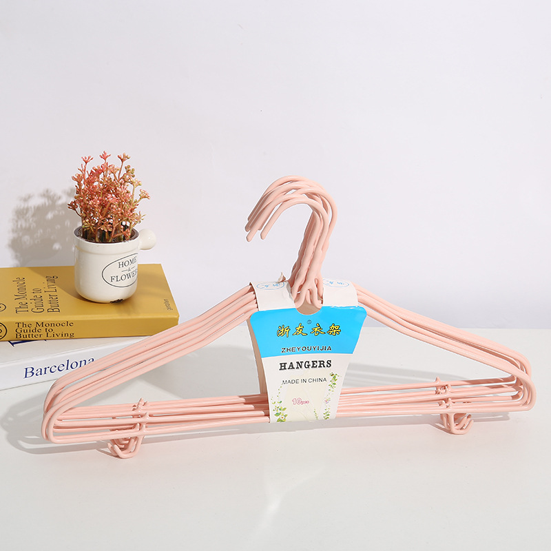 615 New Pure Powder Clothes Hanger Plastic Dipping Seamless Iron Wire Non-Slip Bold Wet and Dry Adult Hanger with Hook