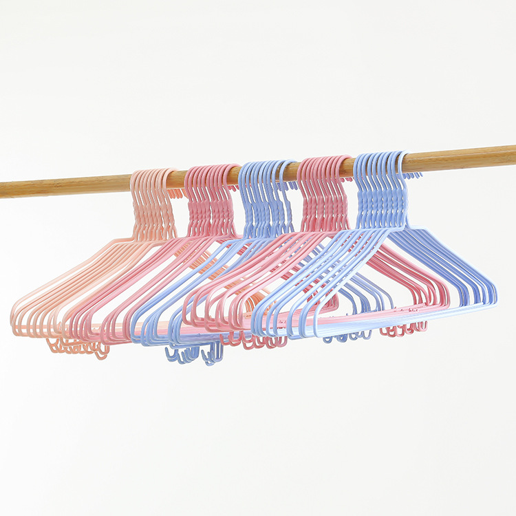 615 New Pure Powder Clothes Hanger Plastic Dipping Seamless Iron Wire Non-Slip Bold Wet and Dry Adult Hanger with Hook
