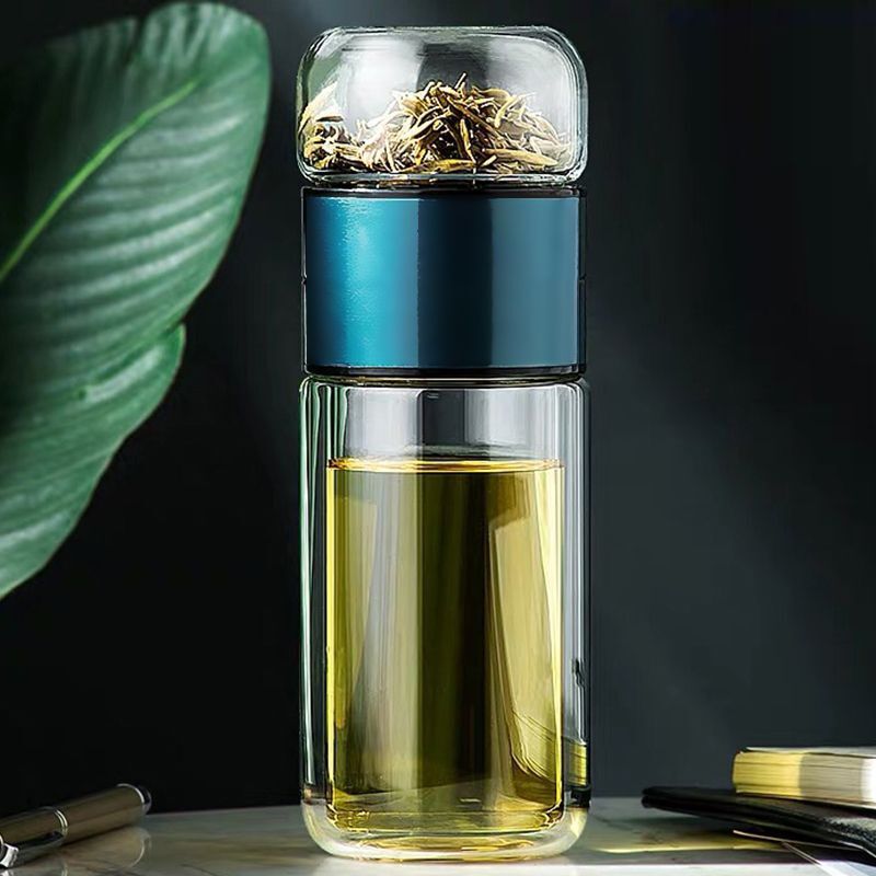 Tea Water Separation Tea Cup Double Layer Thickened Heat Insulation Glass Cup Creative Portable Water Cup Large Capacity Micro Insulated Mug