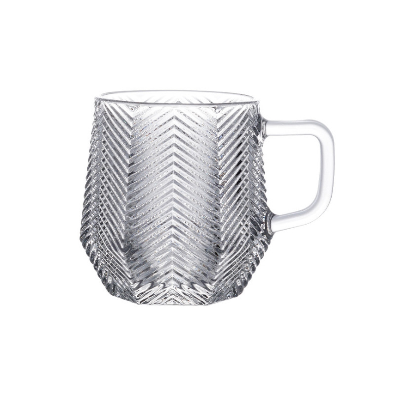 Transparent Glass Cup Creative Flower Tea Cup Cold Drink Milk Juice Coffee Cup Household with Handle Cup Office Water Cup