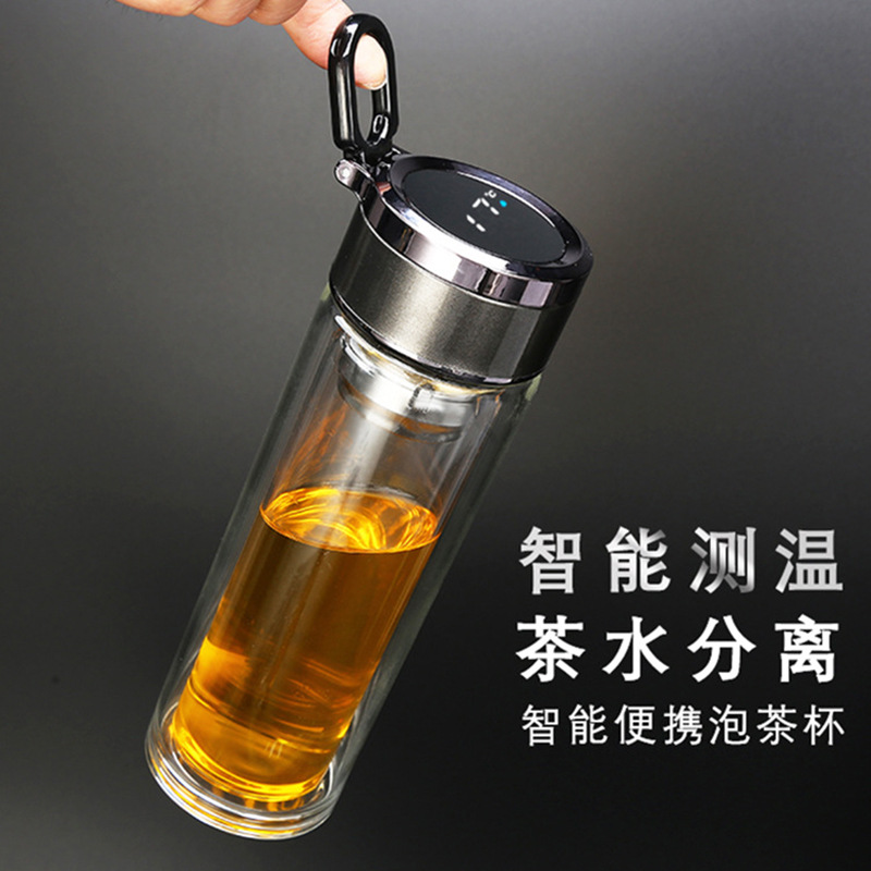 Temperature Display Smart Glass Cup Ins Style Creative Double Layer Transparent Large Capacity Water Cup Gift Cup Printed Logo
