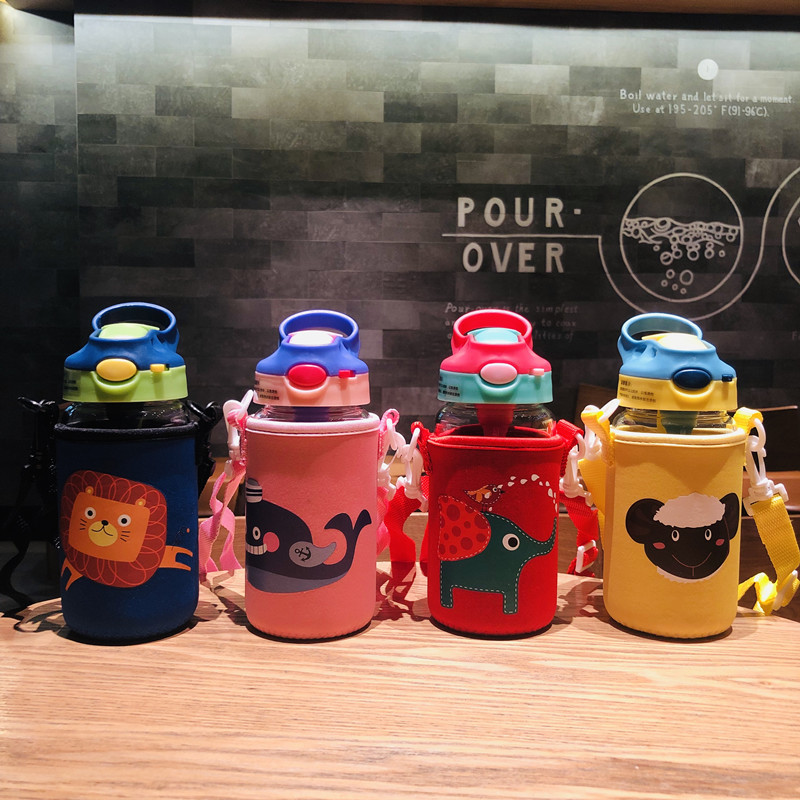 Little Handsome Children Cute Cartoon Glass Cup with Straw with Cup Cover Insulation Gift Cup Gift Wholesale