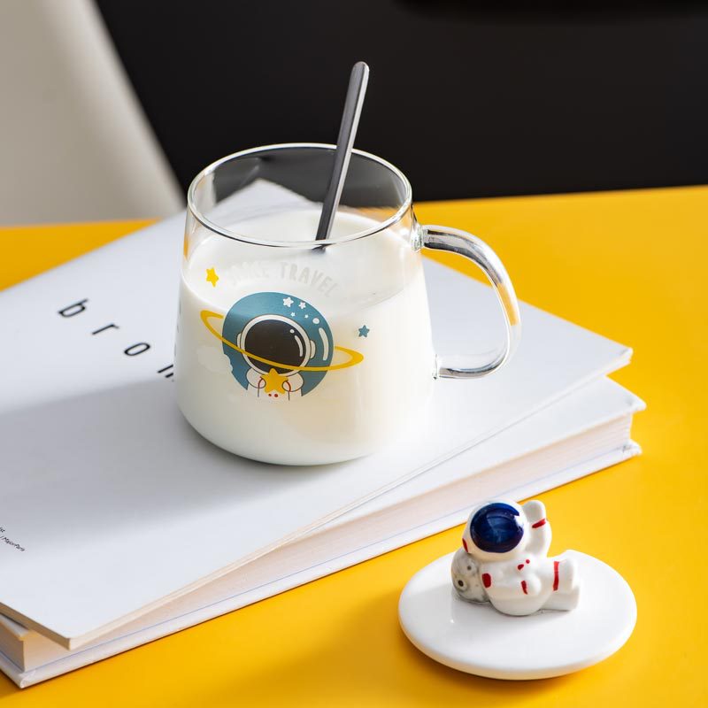 Cartoon Creative Astronaut Glass Cup Borosilicate Coffee Cup Practical Water Cup Wholesale Activity Gift Cup