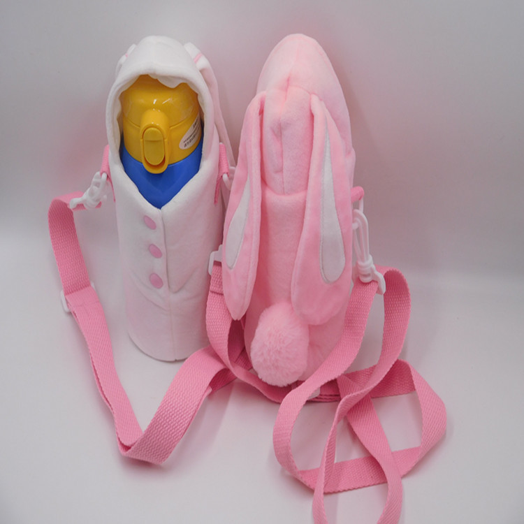 Currently Available Crossbody Plush Rabbit Cup Cover Cute Animal Heat Insulation Transparent Glass Cup Tube Universal