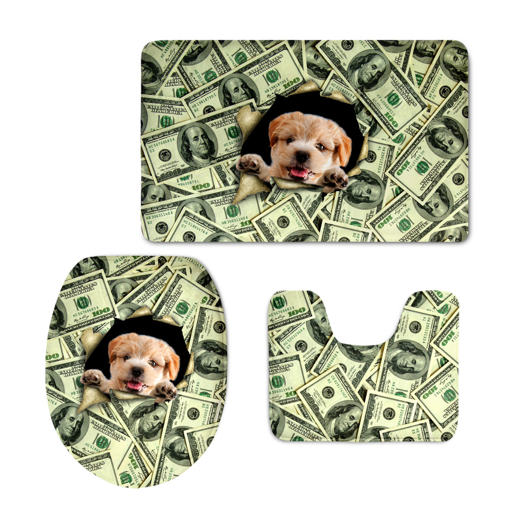 2020 Customized Animal Print One Piece Dropshipping Bathroom Toilet Set Flannel Floor Mat Cushion