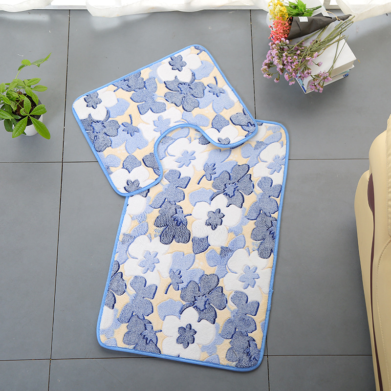 Floor Mat Lazy Bathroom Non-Slip Mat Flower Coral Fleece Toilet Seat Cushion Printed Mat Bathroom Absorbent Non-Slip Mat