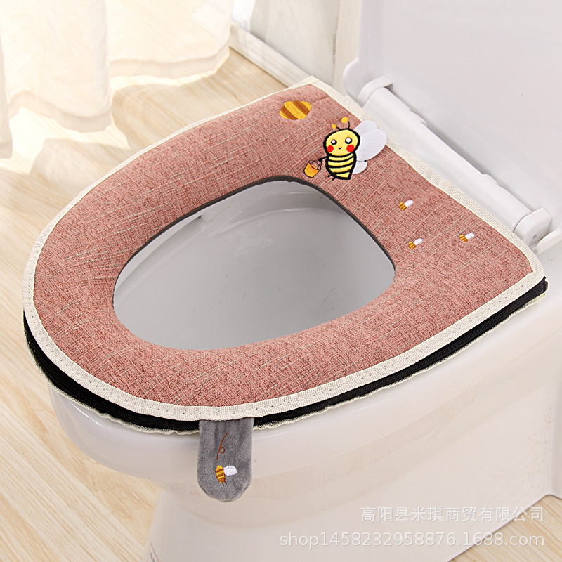 Embroidered Band Handle Four Seasons Universal Zipper Toilet Cushion Seat Cushion Toilet Seat Cover Toilet Seat Closestool Mat