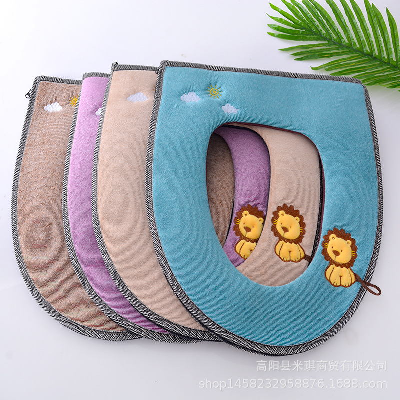 Embroidered Band Handle Four Seasons Universal Zipper Toilet Cushion Seat Cushion Toilet Seat Cover Toilet Seat Closestool Mat