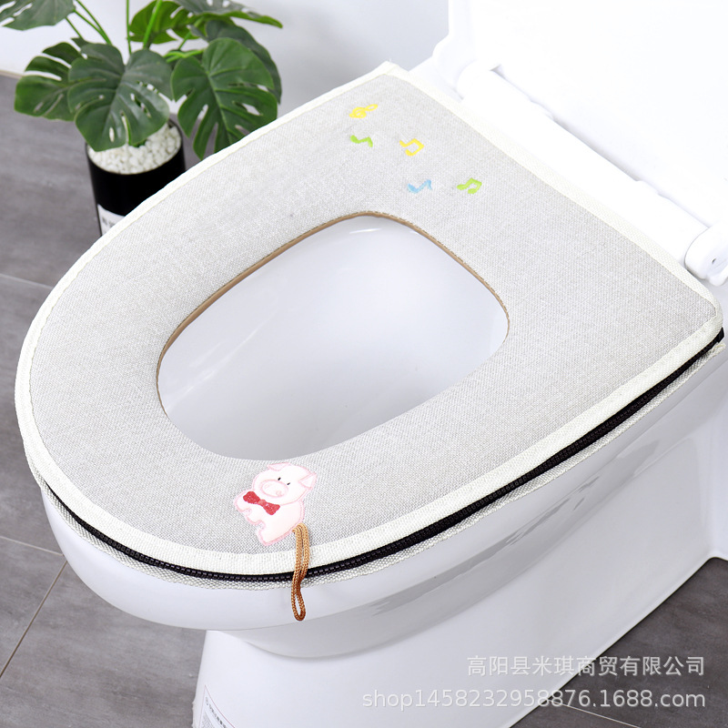 Embroidered Band Handle Four Seasons Universal Zipper Toilet Cushion Seat Cushion Toilet Seat Cover Toilet Seat Closestool Mat