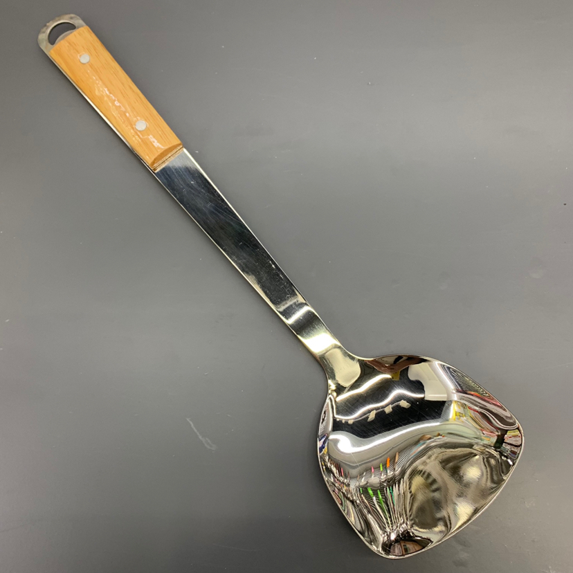 Stainless steel cooking spoon with oak handle kitchen utensils and appliances thickened stir - fry spatula set